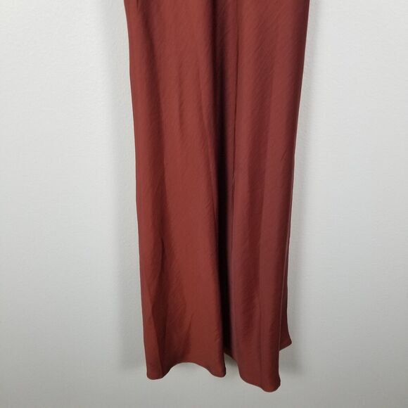 House Of Harlow 1960 Revolve Brown Satin Long Ruche Detail Side Slit Dress Sz XL - Picture 11 of 13